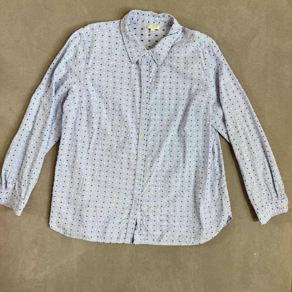 Talbots Blue Pinstripe Button Down Shirt with Square Dots Pattern, Size XL